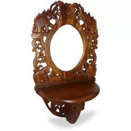 Asiatischer Wandspiegel mit Ablage und Elefantenschnitzerei