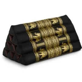 Kapok Dreieckskissen, Deluxe (Schwarz/Elefanten Seide)