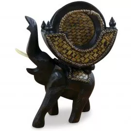 Holzelefantenuntersetzer aus Holz und Rattan (rund)