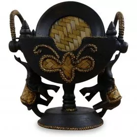 Untersetzer aus Holz und Rattan mit 2 Elefanten (rund)