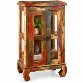 Java Teakholz-Vitrine aus recyceltem, bunten Bootsholz,  Nr.319