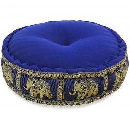 Zafukissen, Meditationskissen, Seide, blau / Elefanten