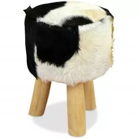Ziegenfell Hocker, schwarz-wei, aus Java (Indonesien)