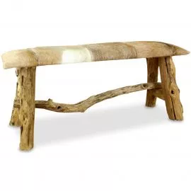 Ziegenfell Sitzbank (Teakholz), braun-wei, aus Java