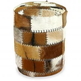 Ziegenfell Hocker, Sitzwrfel, braun-wei, aus Java (Indonesien)