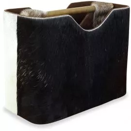 Ziegenfell - Zeitungskorb, Zeitungshalter, schwarz-wei, aus Java (Indonesien)