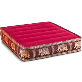 Kapok Bodensitzkissen, Deluxe (Rot/Elefanten Seide)