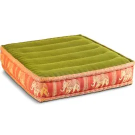 Kapok Bodensitzkissen, Deluxe (Gr�n/Orange/Elefanten Seide)