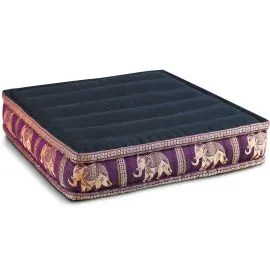 Kapok Bodensitzkissen, Deluxe (Schwarz/Lila/Elefanten Seide)