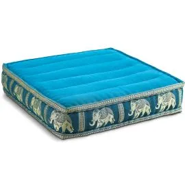 Kapok Bodensitzkissen, Deluxe (Hellblau/Elefanten Seide)
