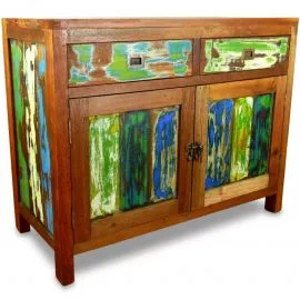 Java Teakholz-Kommode aus recyceltem, bunten Bootsholz,  Nr.314