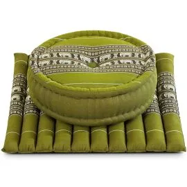 Kapok Meditationskissen Set L (Gr�n/Elefanten)