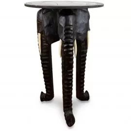Schwarzer, runder Elefanten Beistelltisch aus Bali, Nr.03