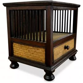Asiatischer Nachtschrank aus Rattan und Massivholz, Nr.1