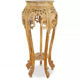 Hoher, runder Tisch aus Teakholz mit Schnitzerei, aus Java, Nr.16