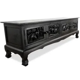 Massives, thailndisches Sideboard mit Elefantenschnitzereien