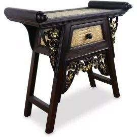 Asiatischer Telefonschrank aus Rattan und Massivholz, Nr.2 klein