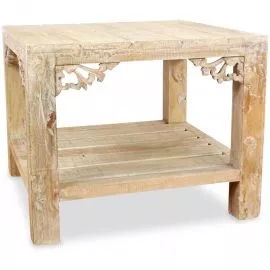 Balinesischer Tisch aus Teakholz mit Schnitzerei und Ablage, Nr. 21