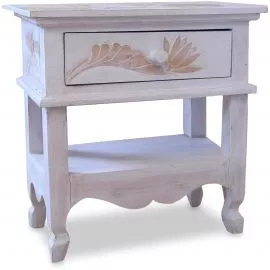 Bali - Nachtschrank, wei mit beigen Blumen, Nr.257