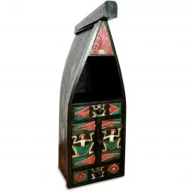 Balinesisches Bootsregal, Schrnkchen, schwarz-bunt