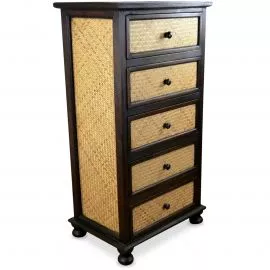 Schlichte, asiatische Kommode aus Rattan und Massivholz, Nr.26 gro