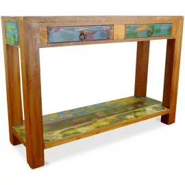 Java Teakholz-Anrichte mit Ablage aus recyceltem, bunten Bootsholz,  Nr.320