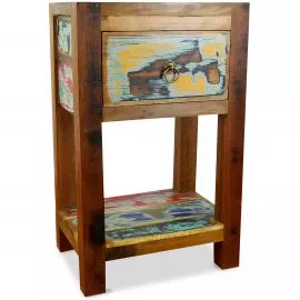 Java Teakholz-Nachtschrank, hoch, aus recyceltem, bunten Bootsholz,  Nr.335