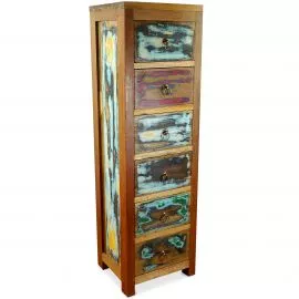 Java Teakholz-Kommode aus recyceltem, bunten Bootsholz,  Nr.336