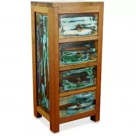 Java Teakholz-Kommode aus recyceltem, bunten Bootsholz,  Nr.337