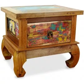 Java Teakholz Nachttisch/Opiumtisch aus recyceltem, bunten Bootsholz,  Nr.342