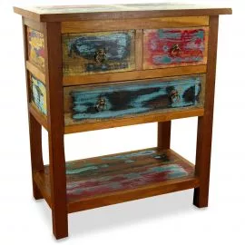 Java Teakholz-Kommode aus recyceltem, bunten Bootsholz,  Nr.347