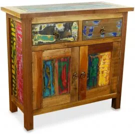 Java Teakholz-Kommode aus recyceltem, bunten Bootsholz,  Nr.348