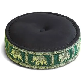 Kapok Zafukissen gro�, Deluxe (Schwarz/Gr�n/Elefanten Seide)
